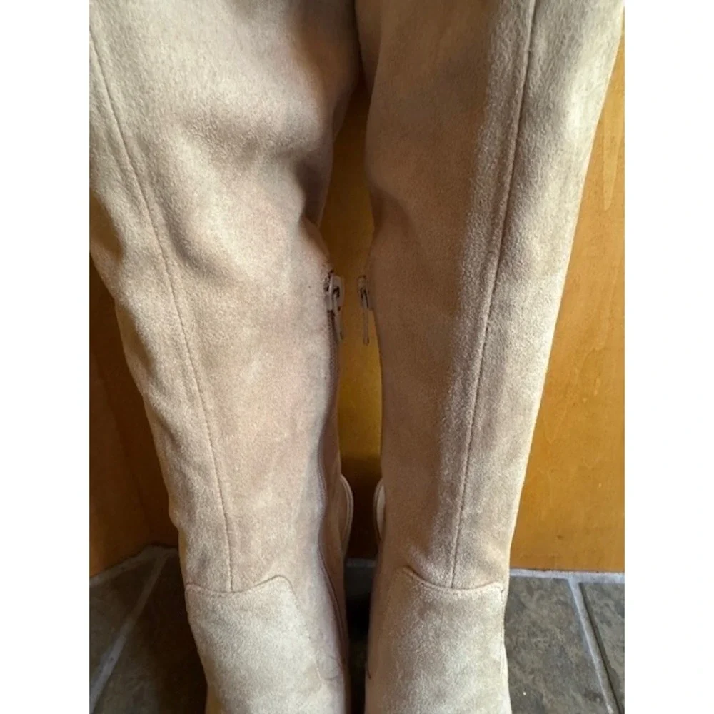 Aldo Winker Over the Knee‎ Thigh High Suede Boots Nude Beige 6.5 Open Heel